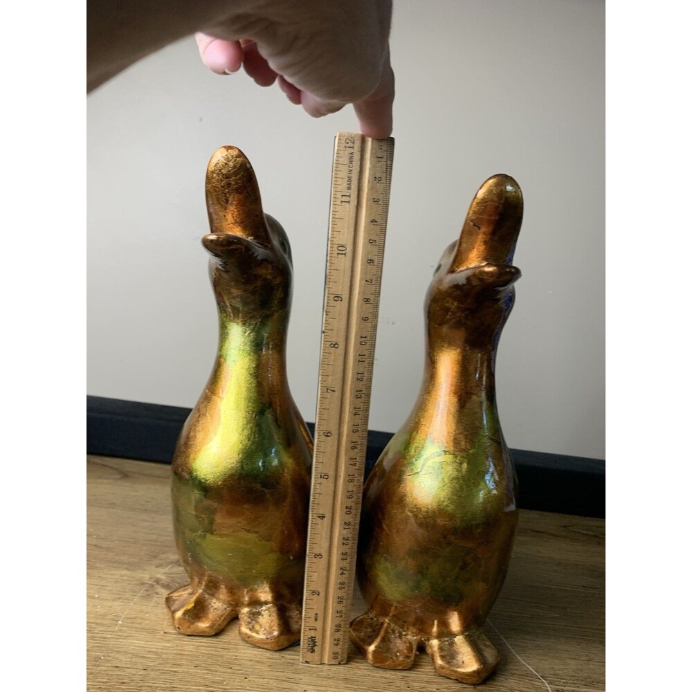 Vintage Iridescent Ceramic Duck Figures Brass Color MCM Unique HTF - Picture 10 of 14